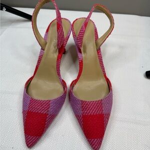 Ann Taylor Red and Pink Plaid Heels